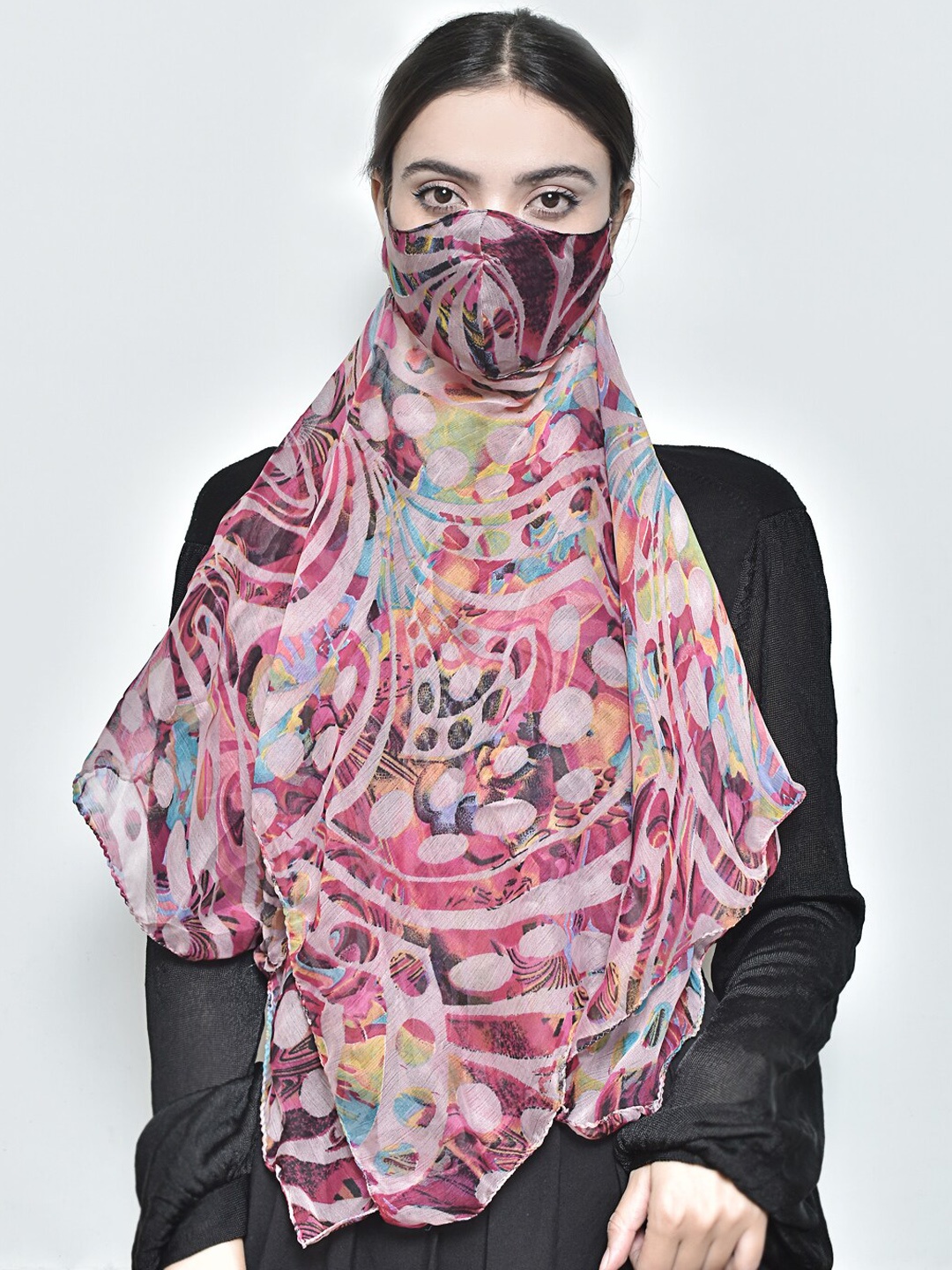 

SWAYAM Women Pink & Blue Printed 3-Ply Anti-Pollution Reusable Protective Outdoor Mask Cum Scarf