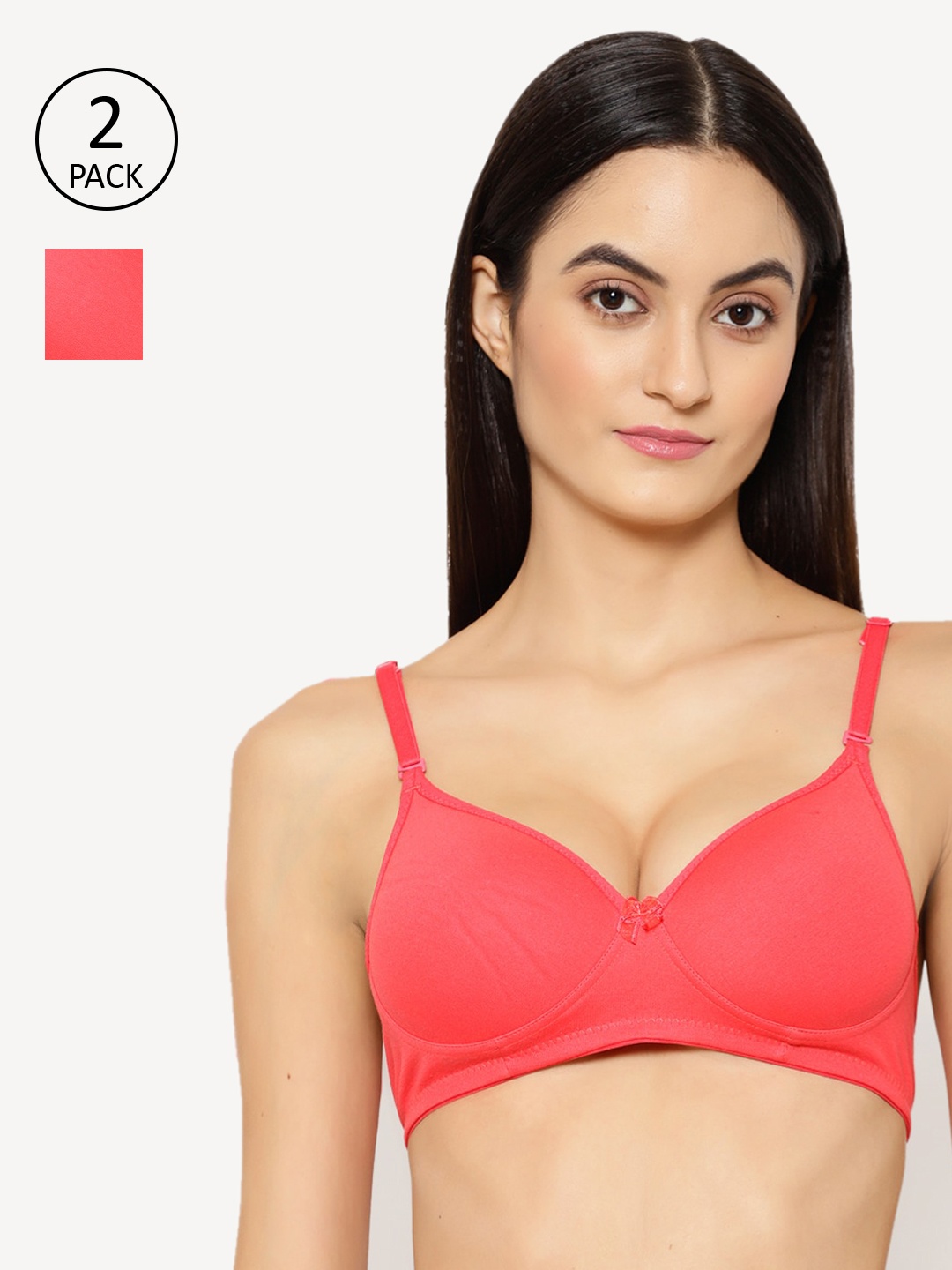 

Floret Pack of 2 Heavily Padded Medium-Coverage Non-Wired Seamless Push-Up Bra, Coral