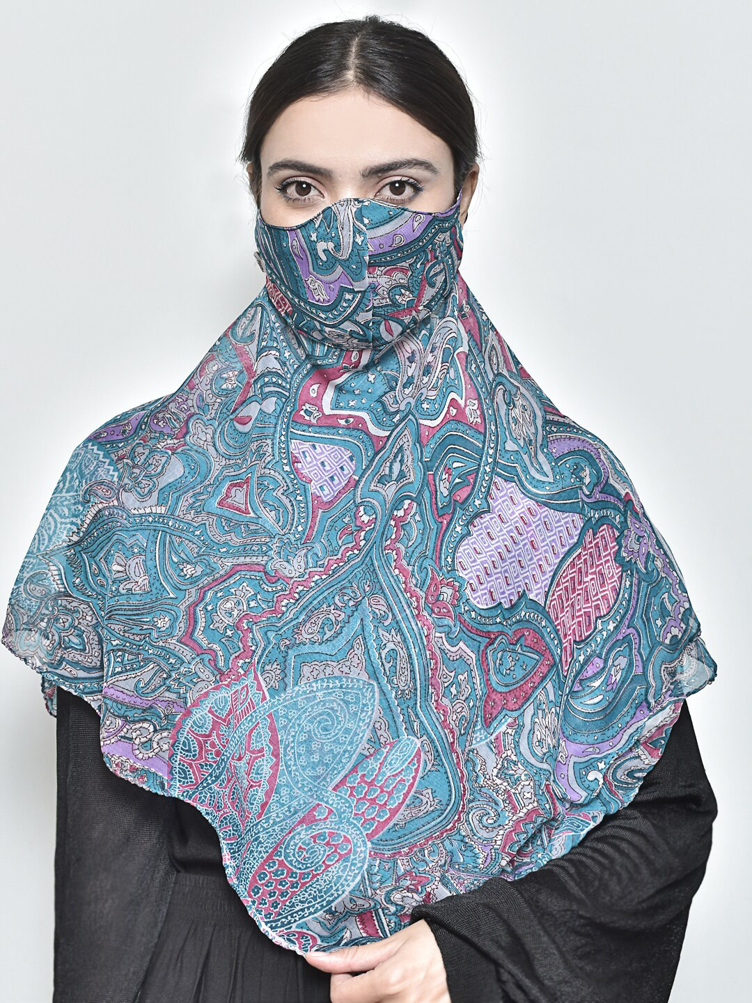 

SWAYAM Women Blue & Pink Printed 3-Ply Anti-Pollution Reusable Protective Outdoor Mask Cum Scarf
