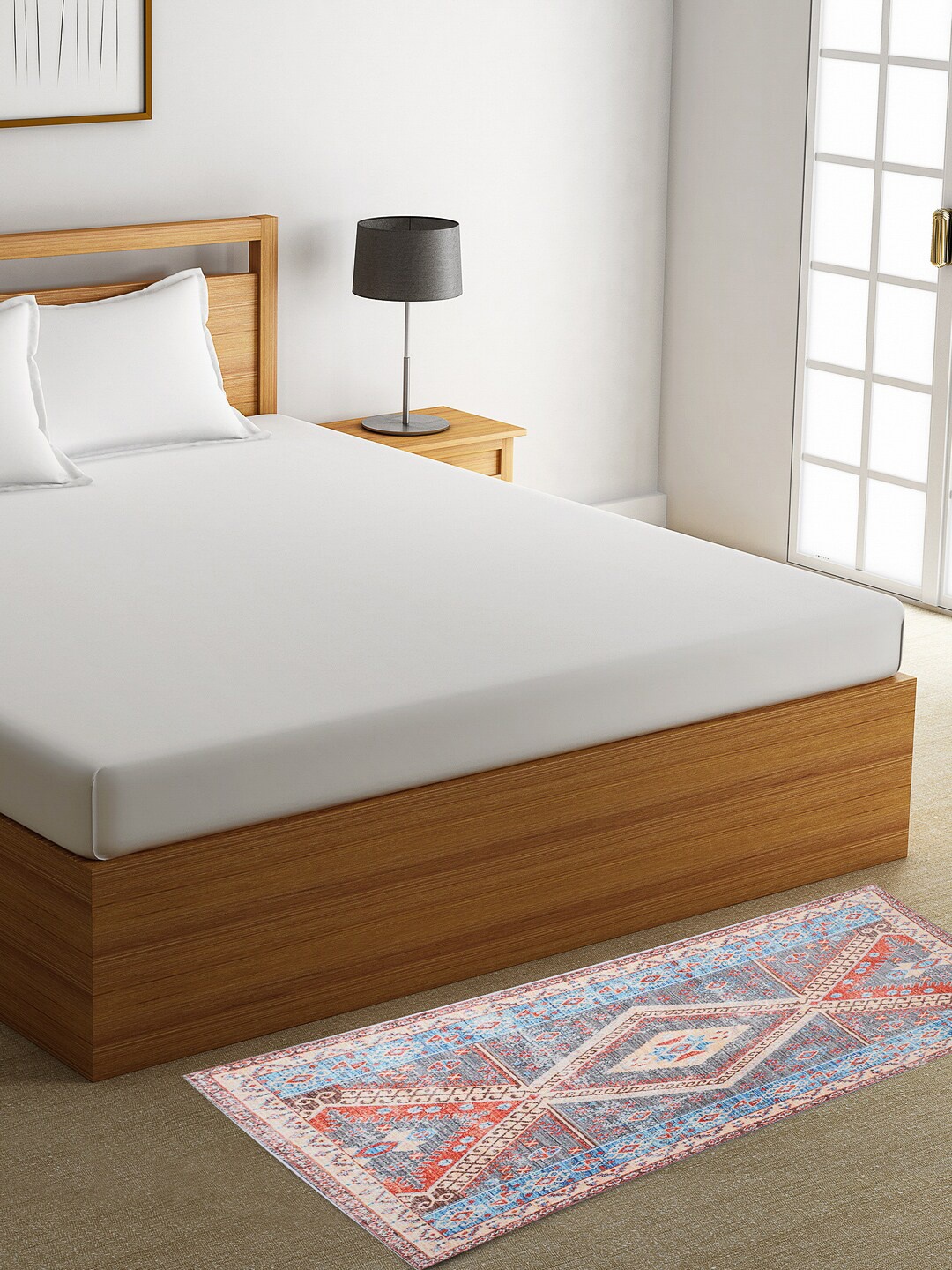 

ROMEE Blue & Red Geometric Patterned Bed Side Floor Runner