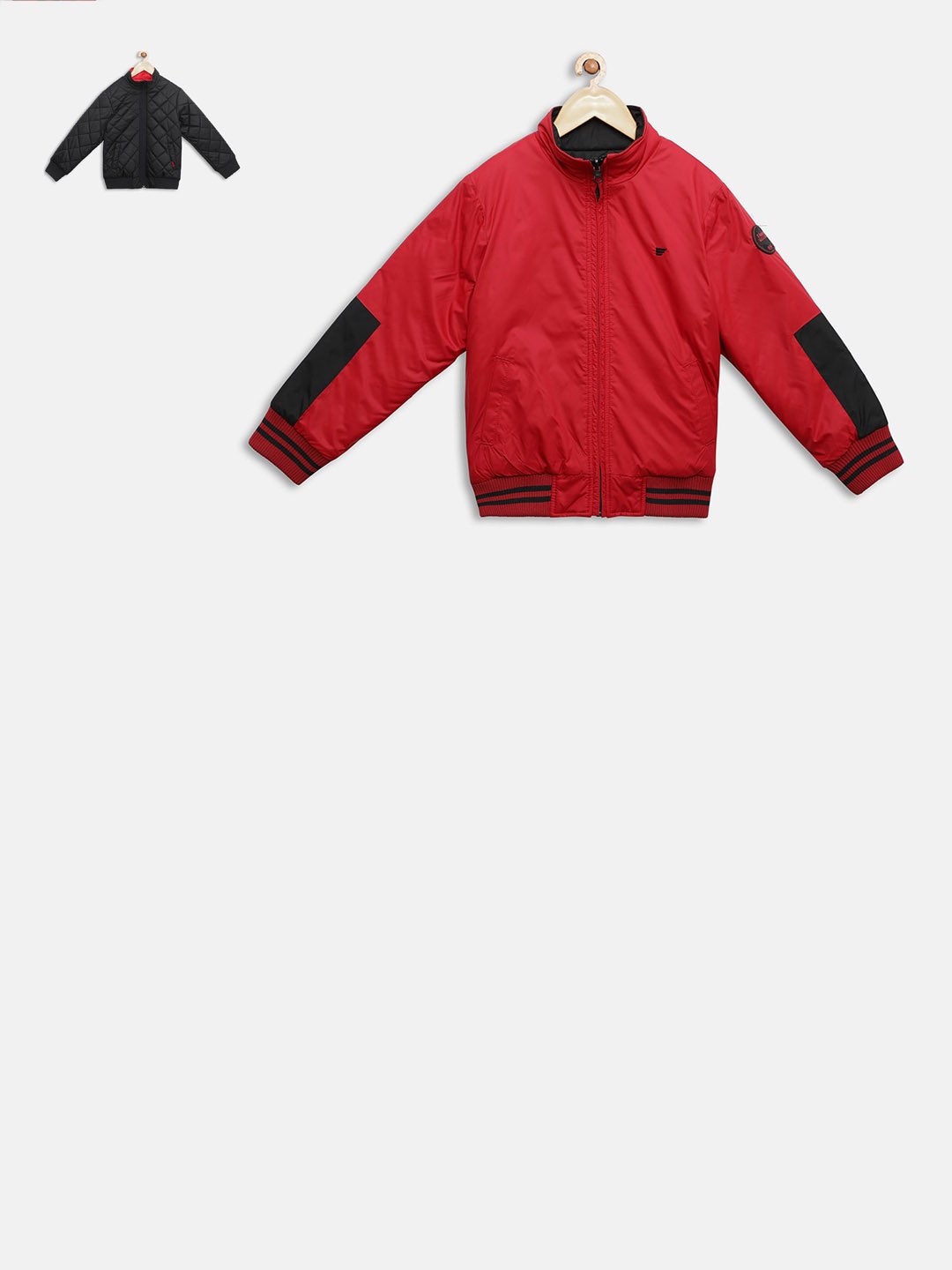 

t-base Kids Red & Black Solid Reversible Bomber