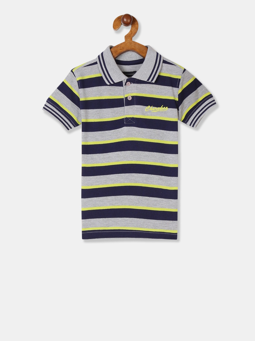 

Cherokee Boys Grey Striped Polo Collar T-shirt