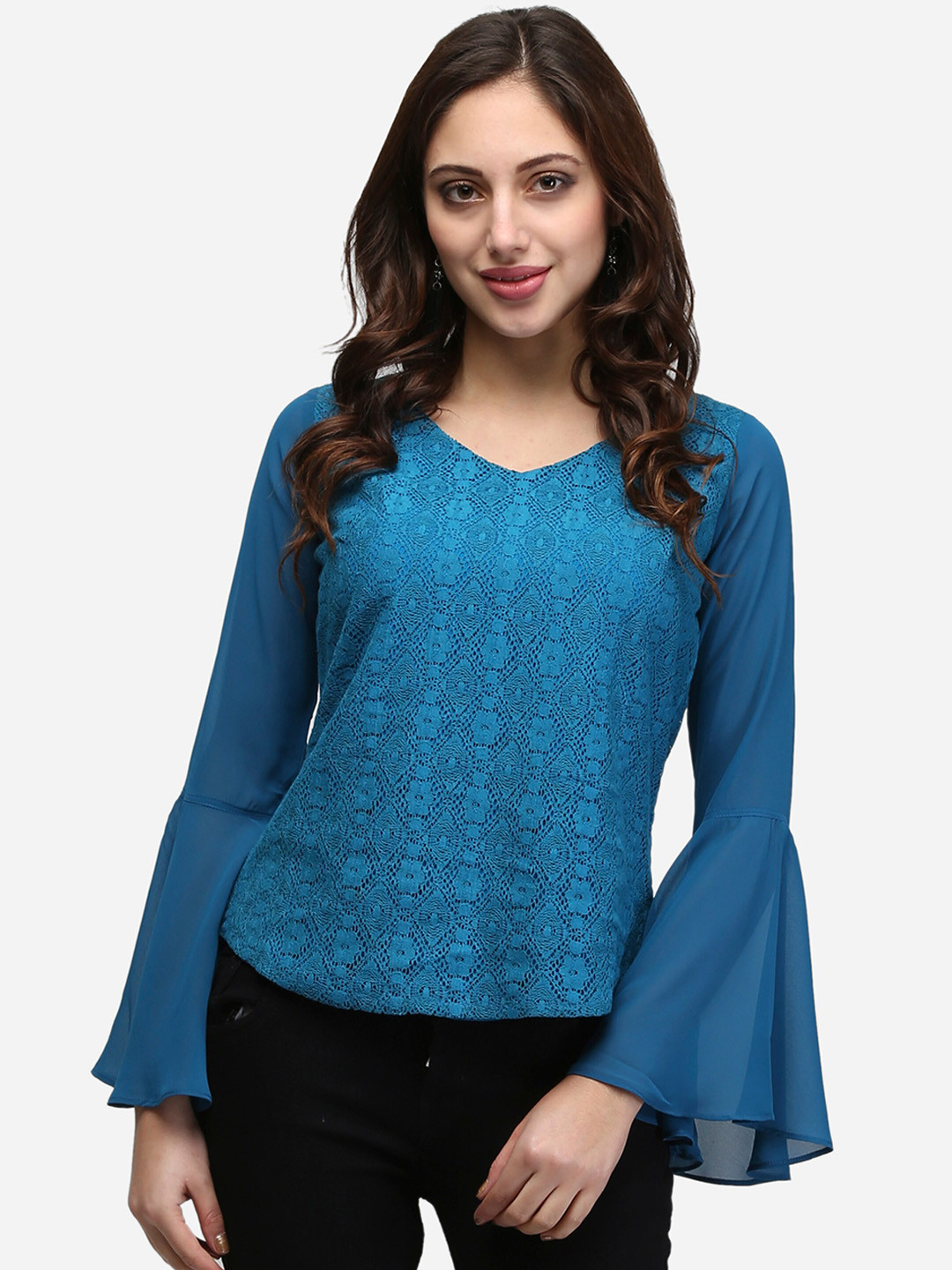 

V&M Women Blue Self Design Top