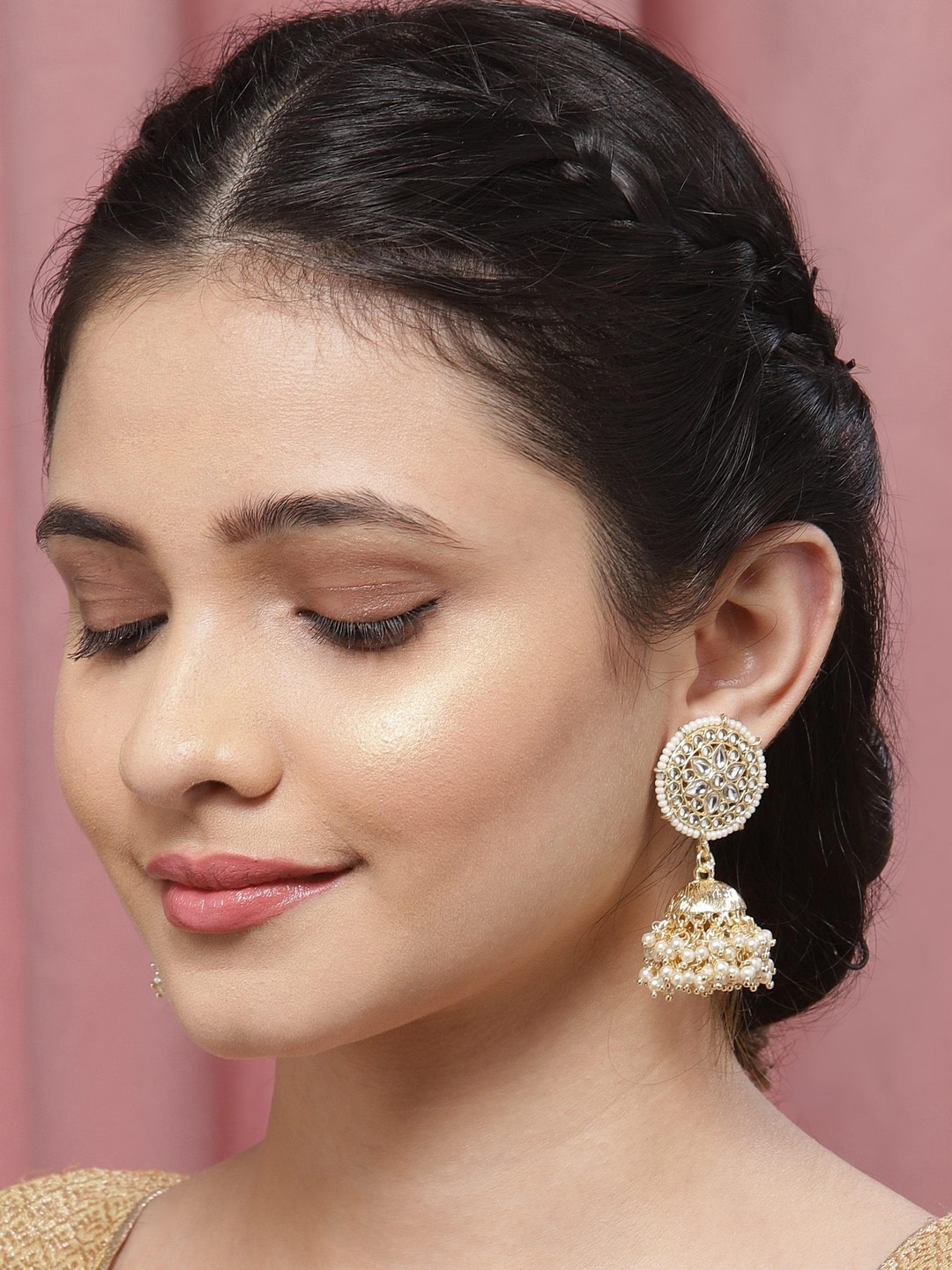 

Melani Borsa Gold-Plated & Off-White Dome Shaped Jhumkas