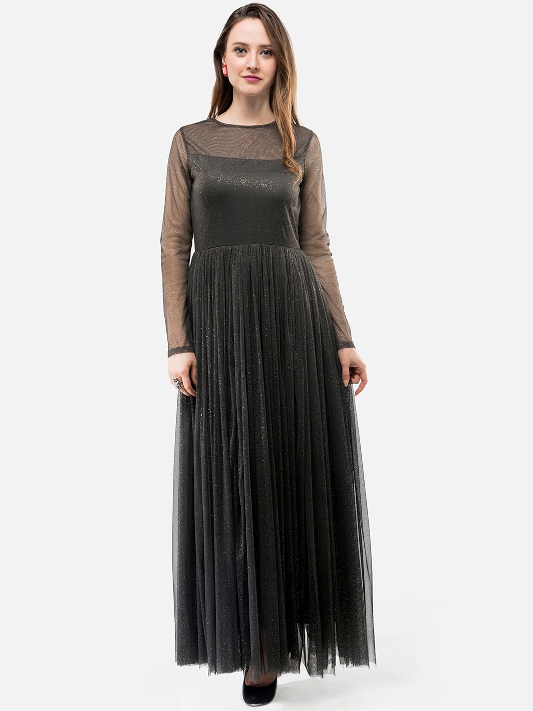 

V&M Women Grey Embellished Maxi Dress