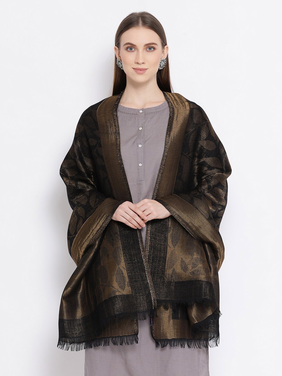 

SHINGORA Women Black & Brown Woven Design Stole