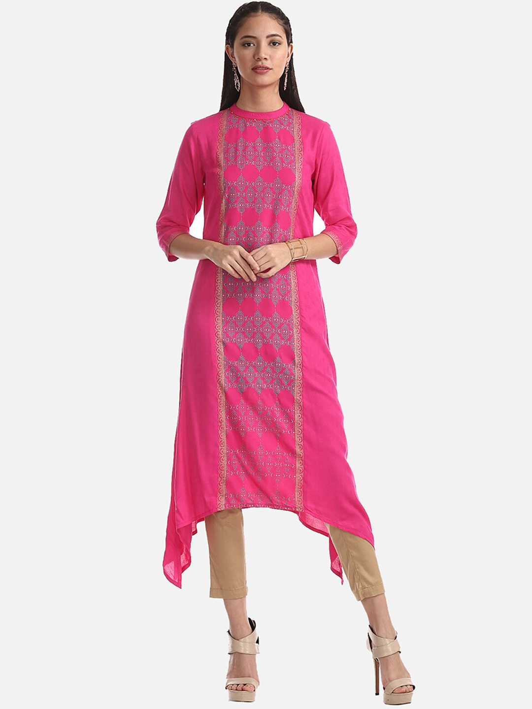 

Karigari Ethnic Motifs Printed A-Line Kurta, Pink