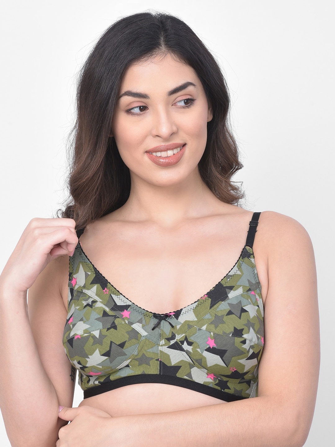 

Clovia Green & Grey Printed Non-Wired Non Padded Everyday Bra
