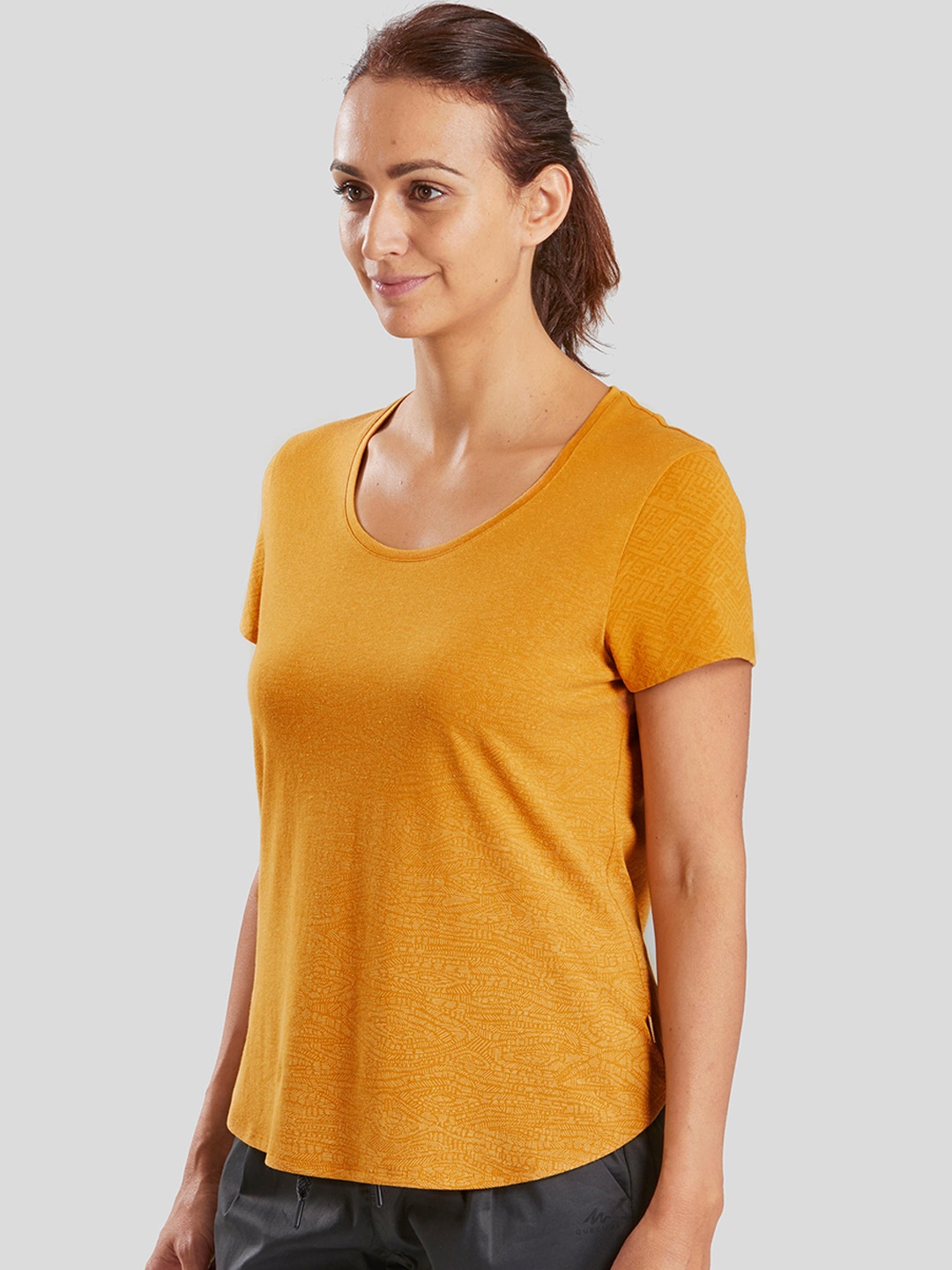 

Quechua By Decathlon Women Mustard Yellow Solid Round Neck T-shirt