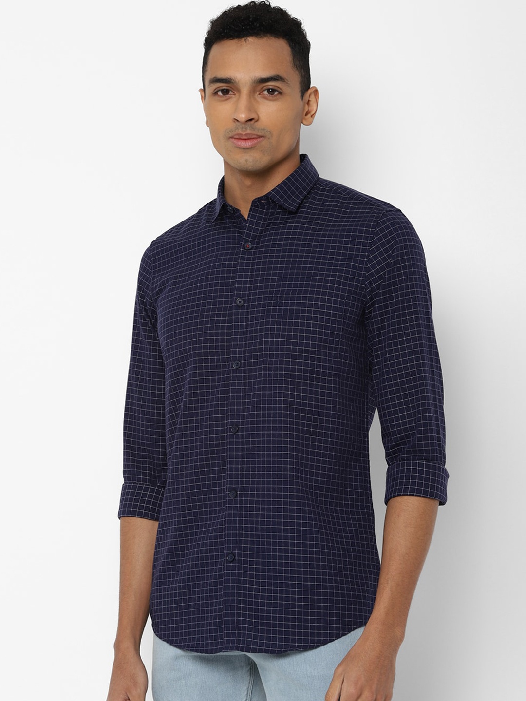 Allen Solly Men Navy Blue Slim Fit Checked Casual Shirt