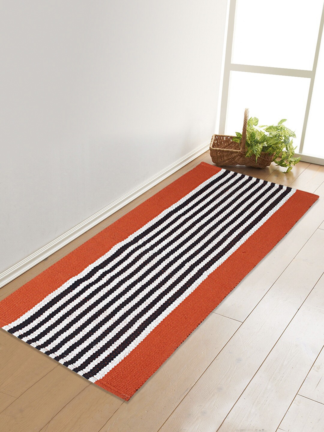 

Saral Home Orange & Black Striped Pure Cotton Multi-Purpose Runner