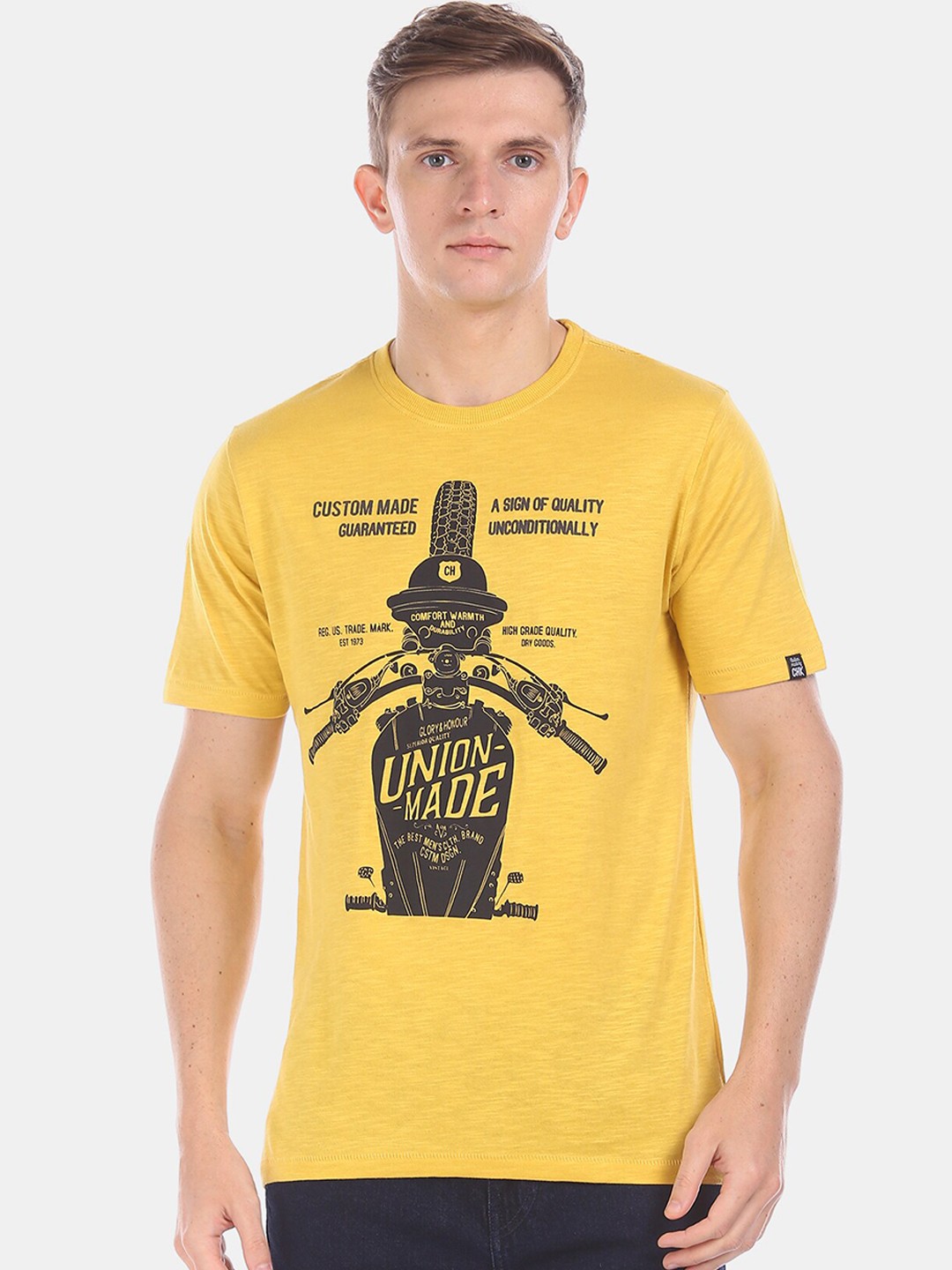 

Cherokee Men Yellow Printed Round Neck T-shirt