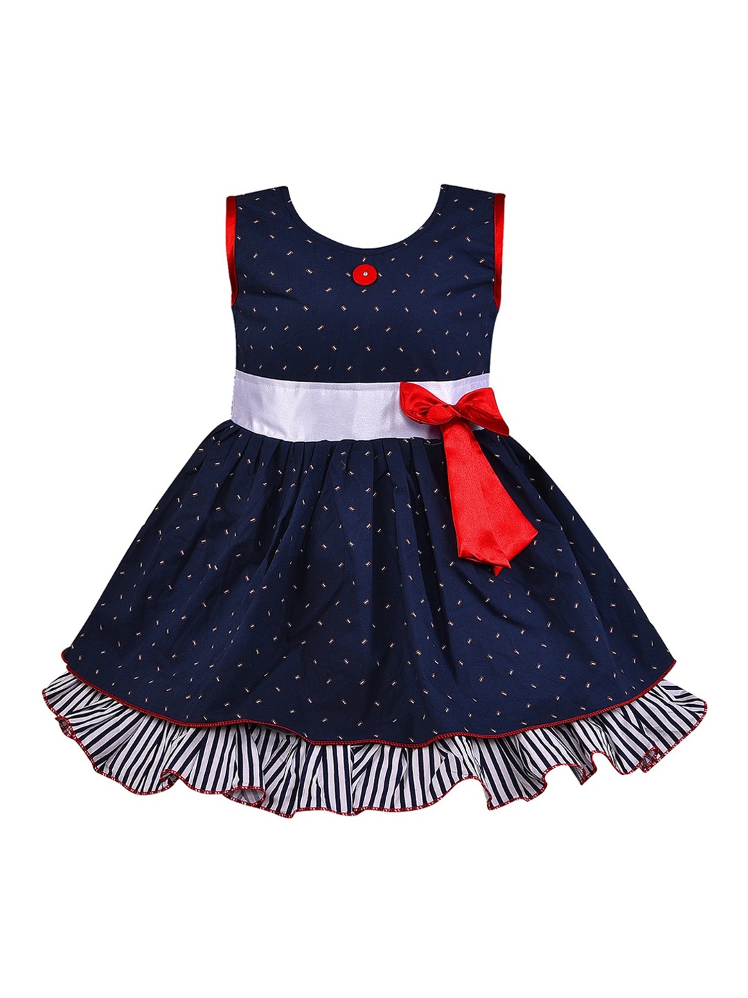 

Wish Karo Girls Navy Blue Polka Dots Printed Fit and Flare Dress