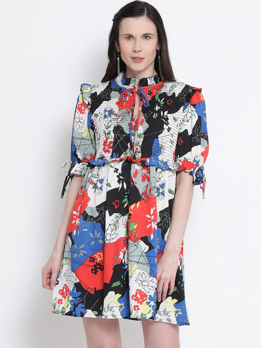 

Oxolloxo Women White Printed Fit and Flare Dress