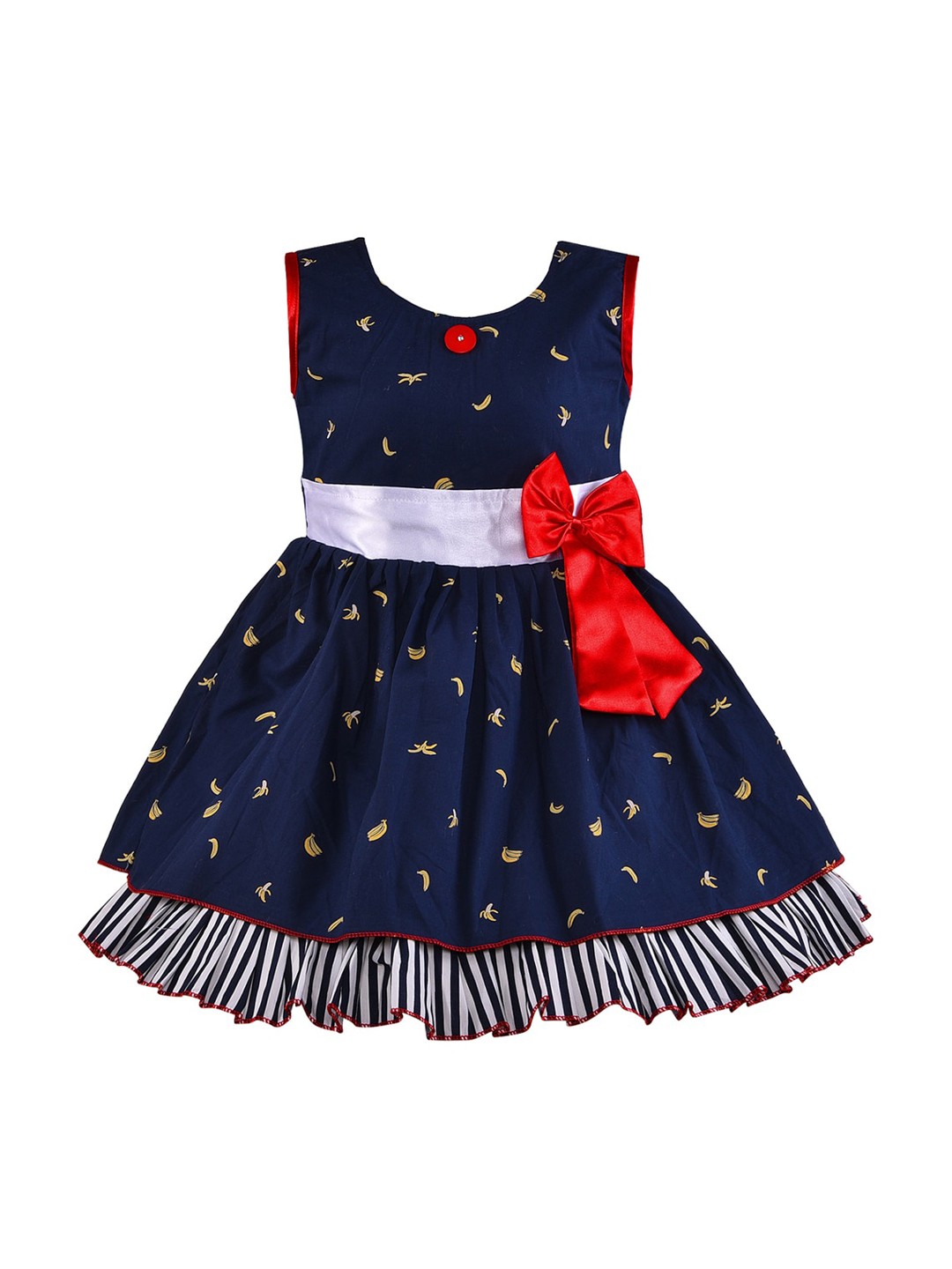 

Wish Karo Girls Navy Blue Printed Fit and Flare Dress