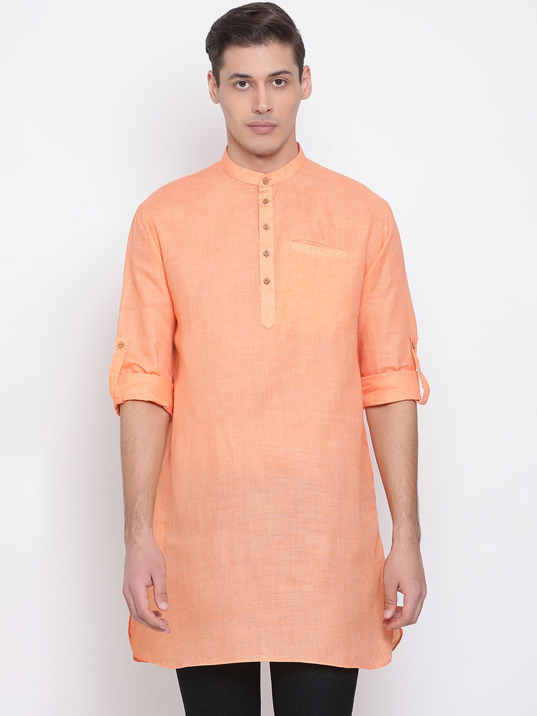 

VASTRAMAY Men Orange Solid Straight Kurta