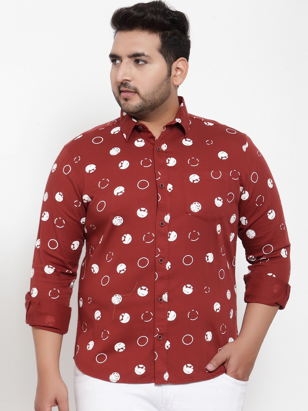 

plusS Men Maroon Regular Fit Printed Casual Shirt
