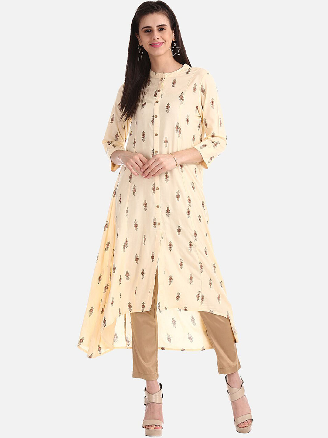 

Karigari Women Cream-Coloured Printed A-Line Kurta