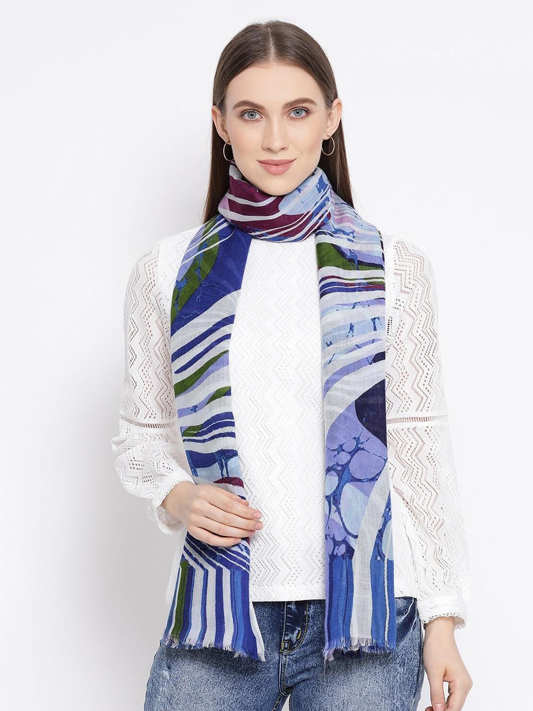 

SHINGORA Women Blue Printed Woolen Stole