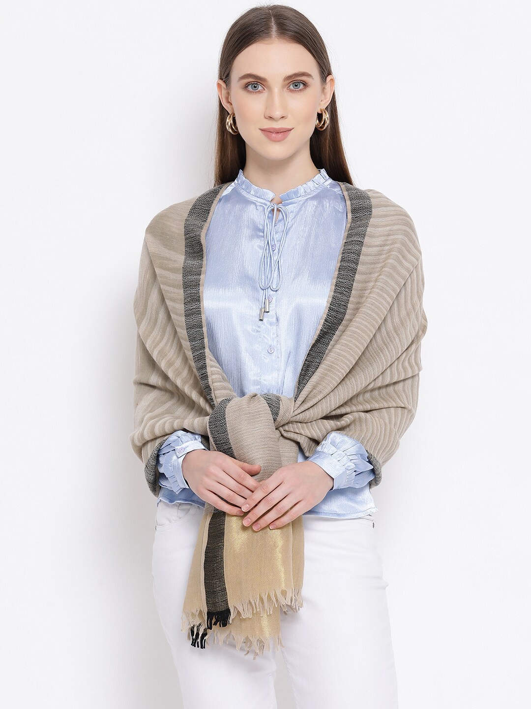 

SHINGORA Women Beige Solid Stole