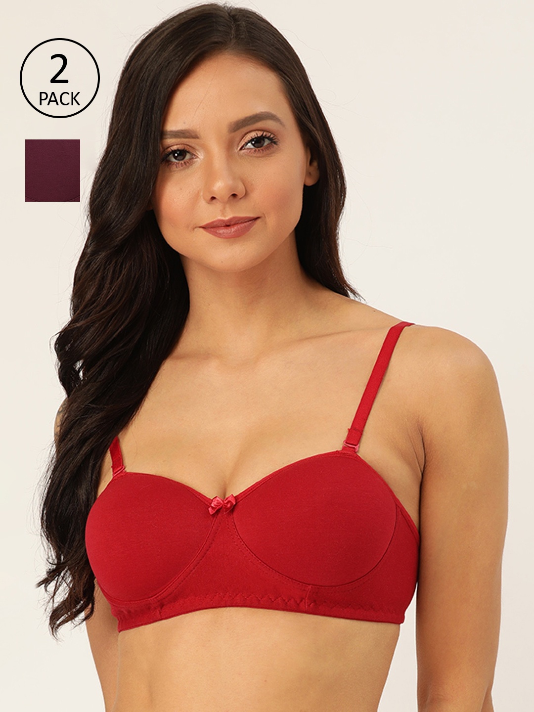 

Lady Lyka Pack Of 2 Maroon & Purple Solid Non-Wired Lightly Padded T-shirt Bras