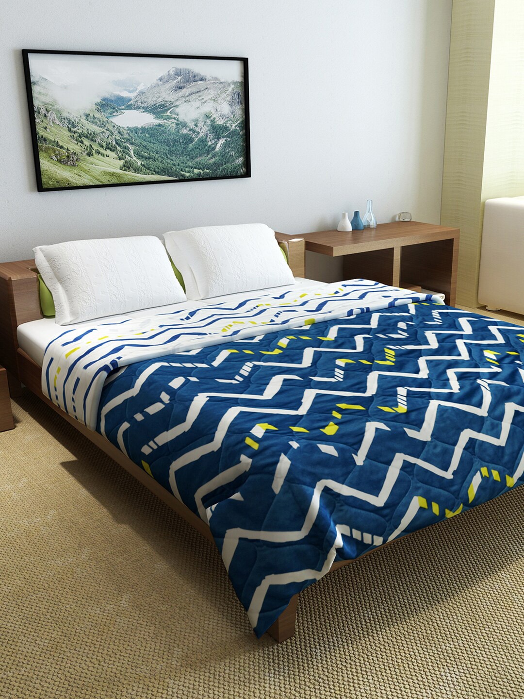 

Divine Casa Navy Blue & White Geometric AC Room 110 GSM Double Bed Comforter