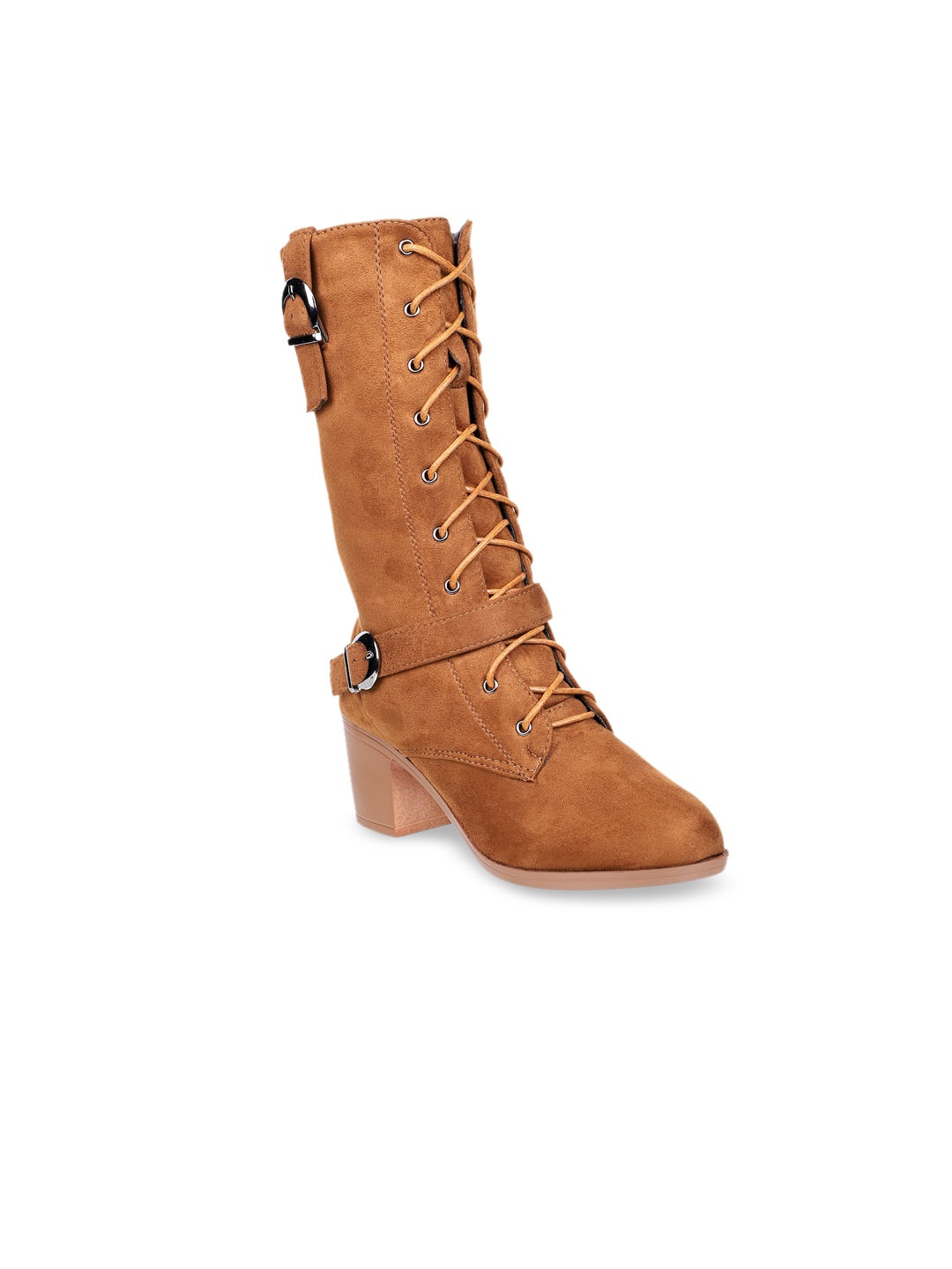

SHUZ TOUCH Women Tan Brown Solid Heeled Boots