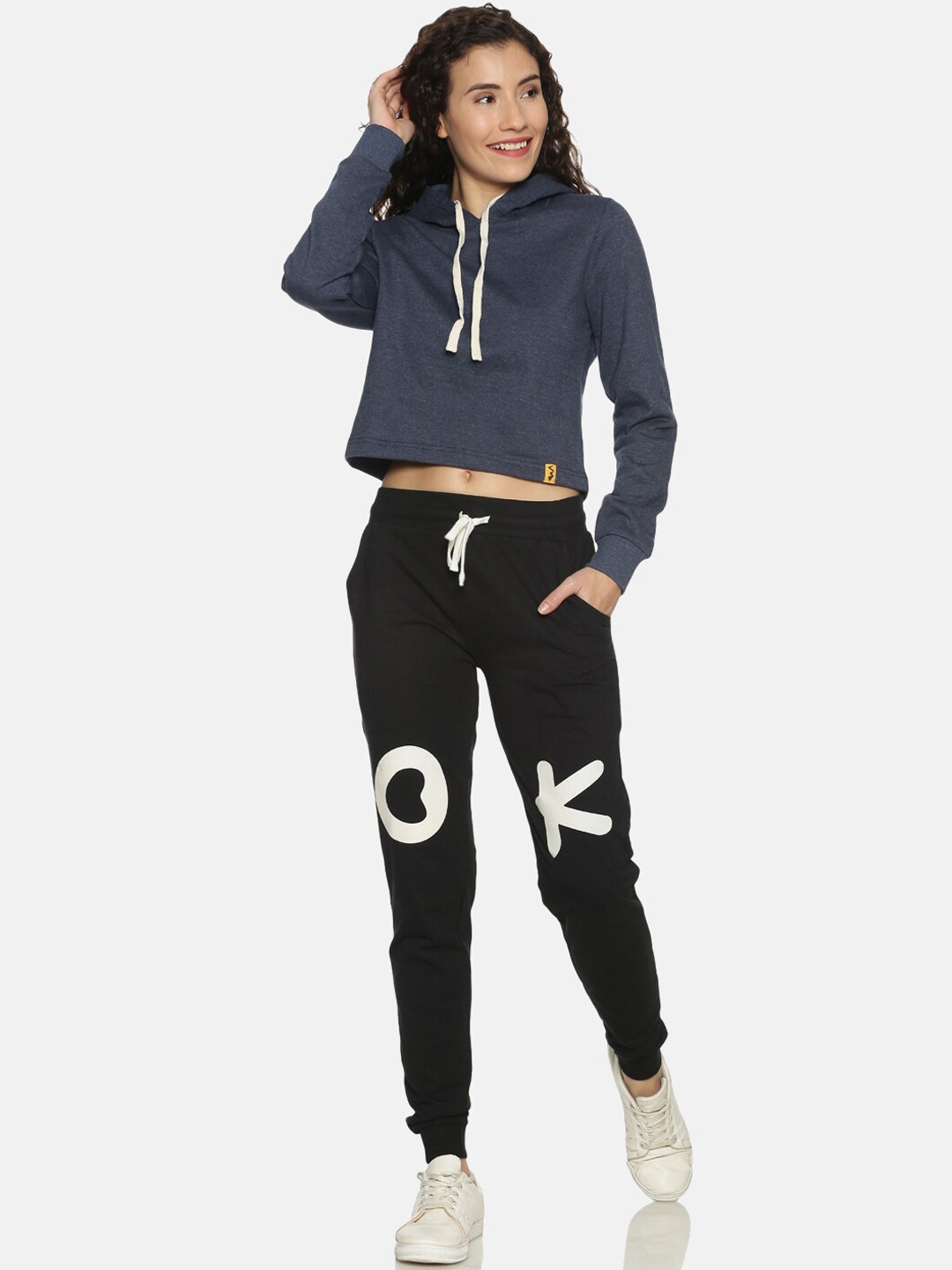 

Campus Sutra Women Navy Blue & Black Solid Hooded Tracksuit