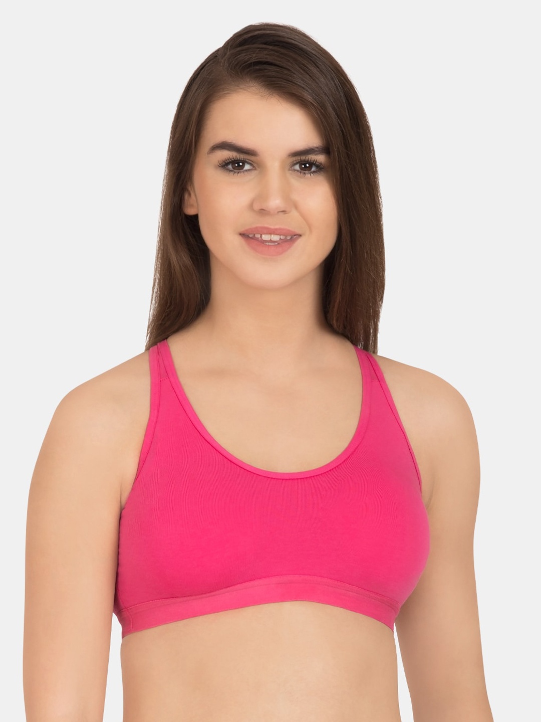 Tweens Pink Solid Non-Wired Lightly Padded Workout Bra TW-276-DPK-30B