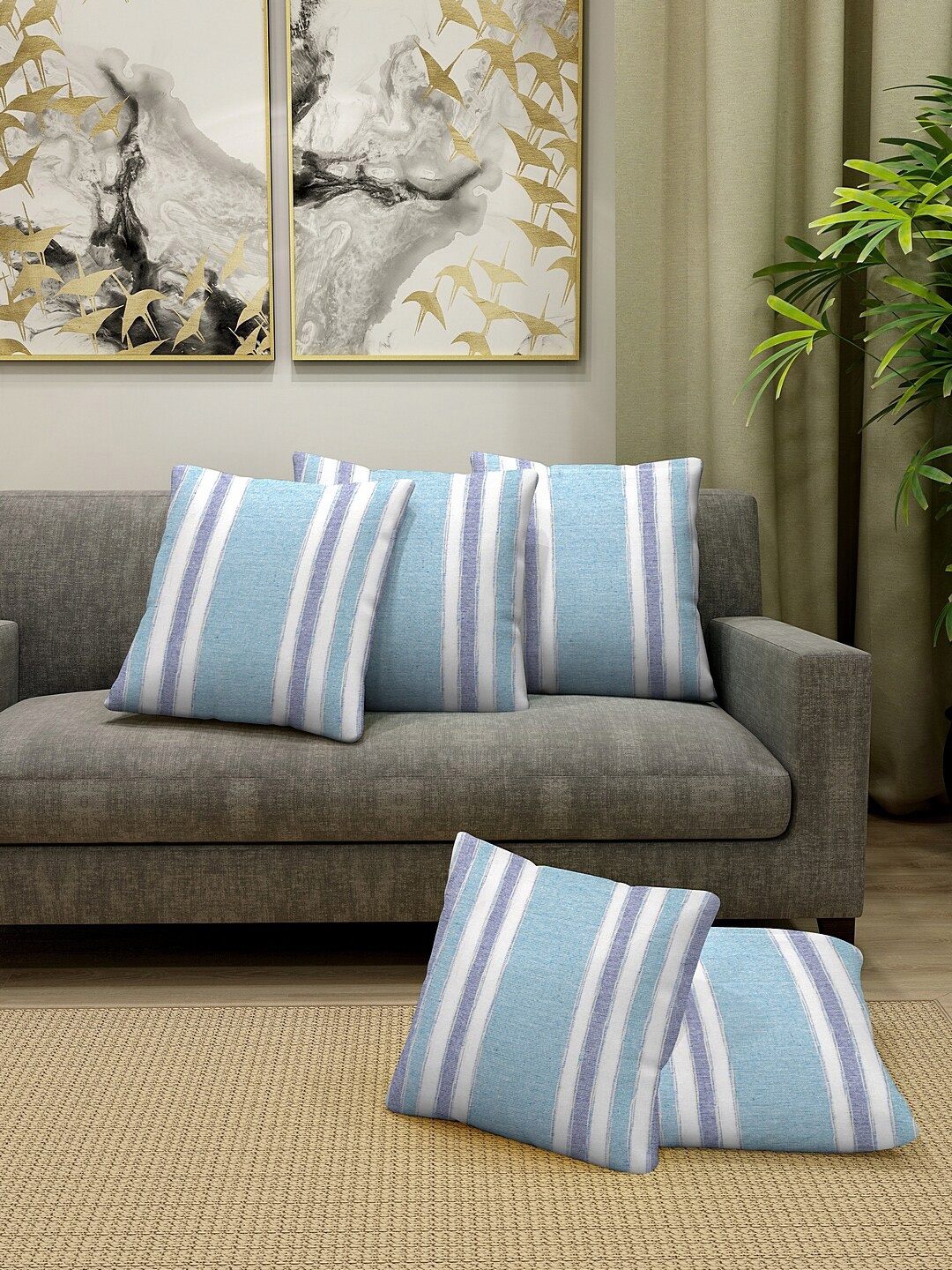 

KLOTTHE Blue & White Set of 5 Striped Square Cushion Covers