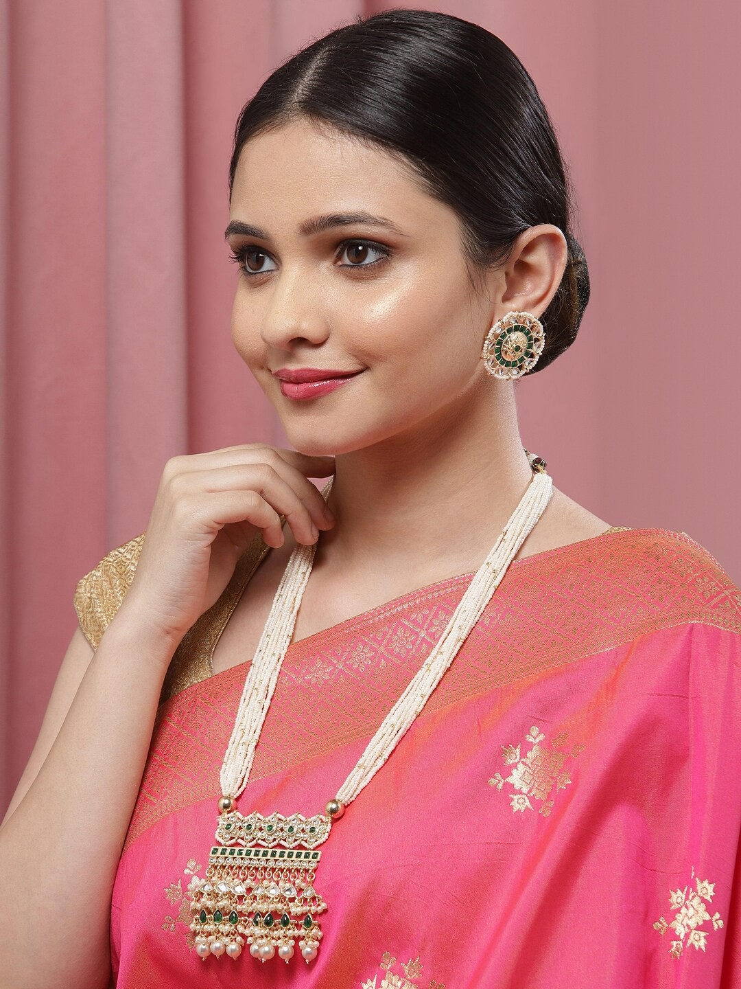 

Melani Borsa Gold-Plated & Green Stone Studded Handcrafted Jewellery Set
