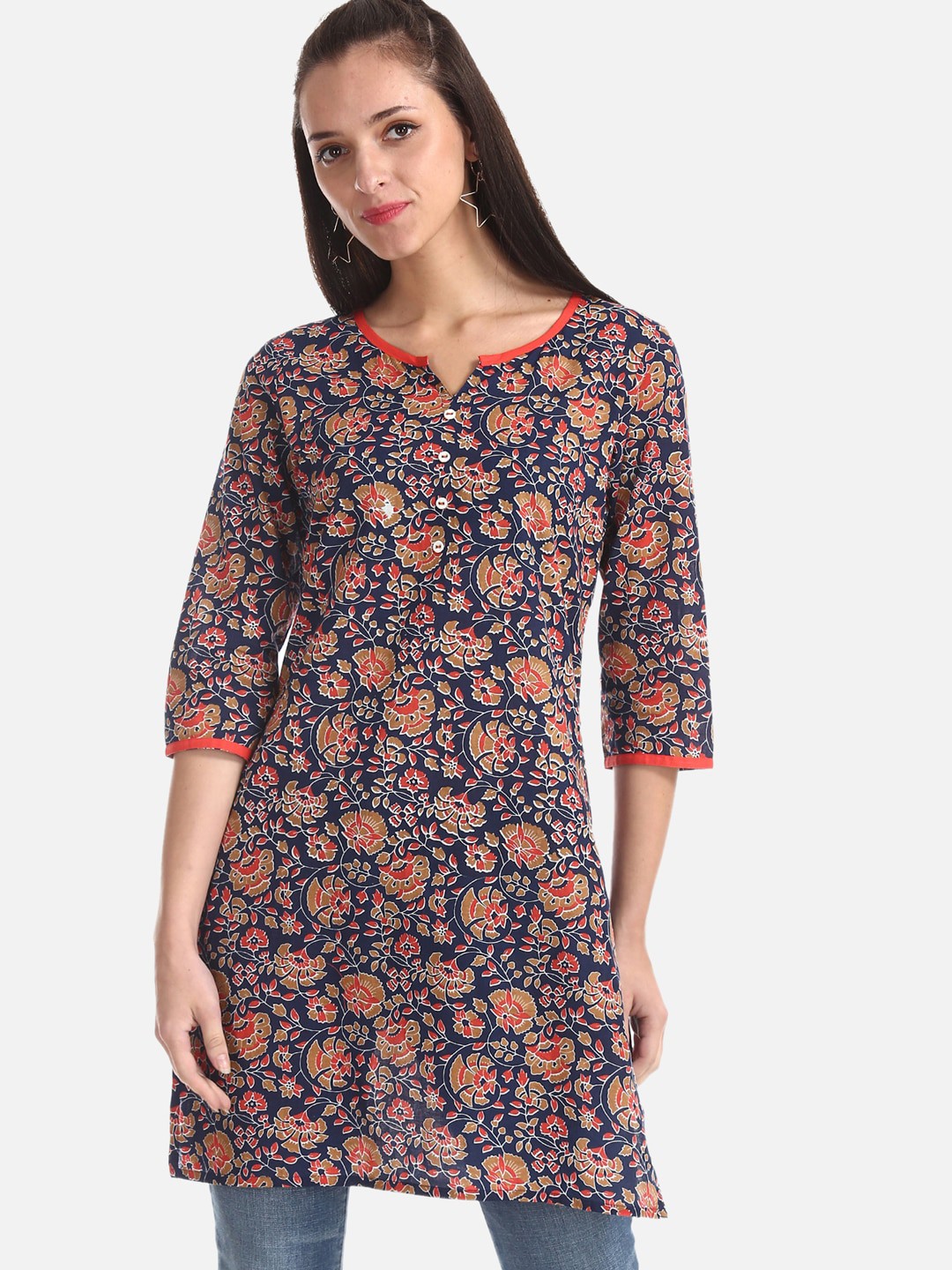 

Karigari Women Navy Blue Printed A-Line Kurta