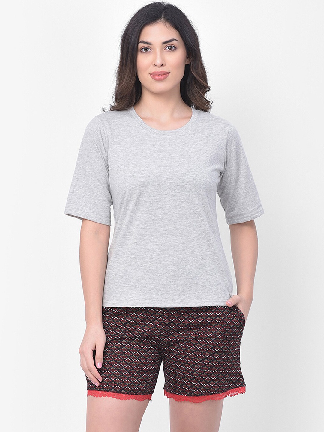 

Clovia Women Black & Grey Solid Night suit