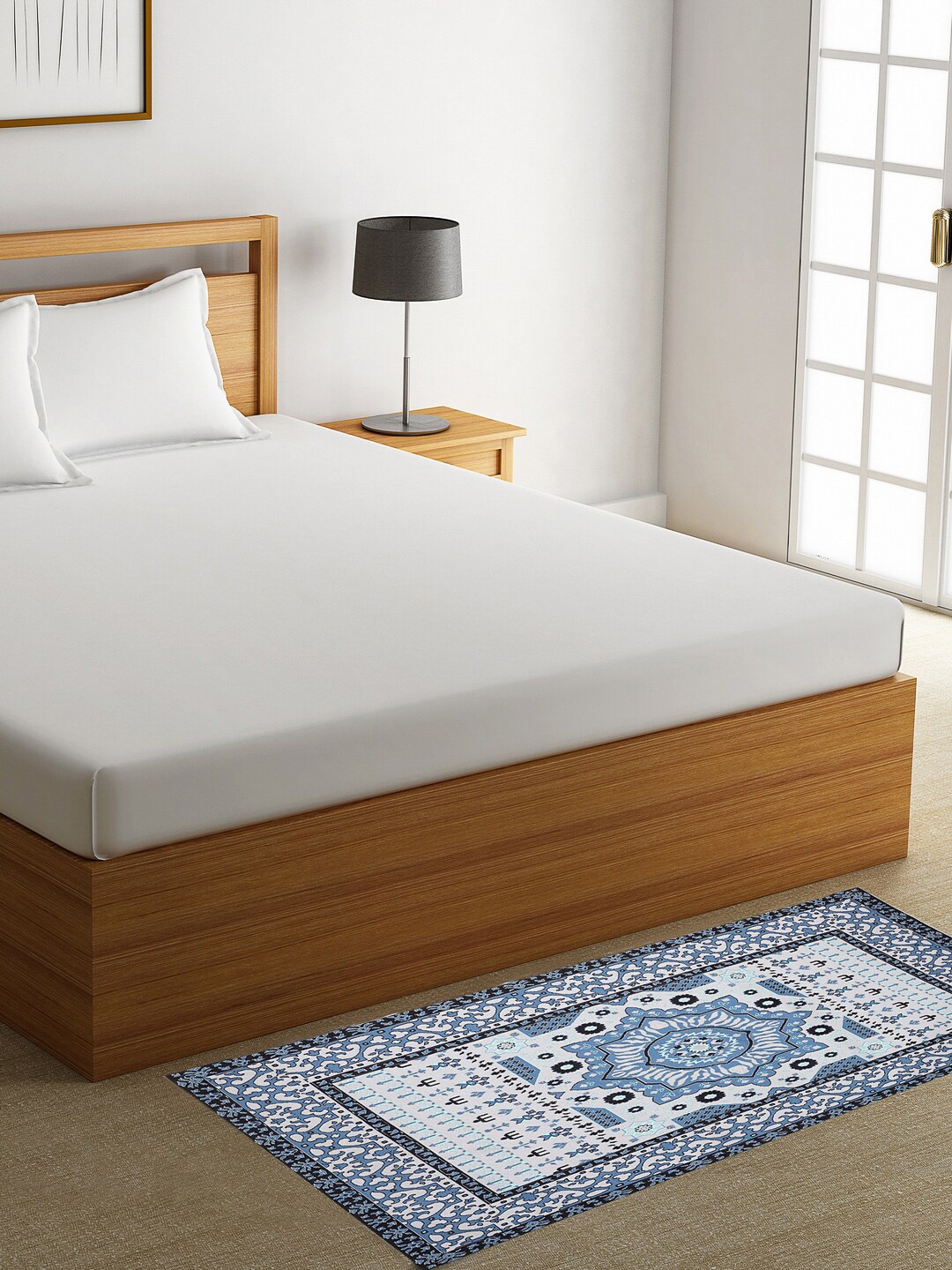 

ROMEE Blue & White Ethnic Patterned Bed Side Floor Runner