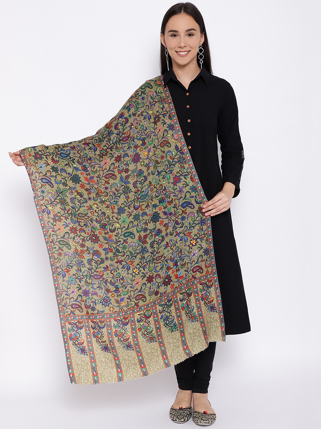 

Pashmoda Women Green Printed Pure Wool Stole