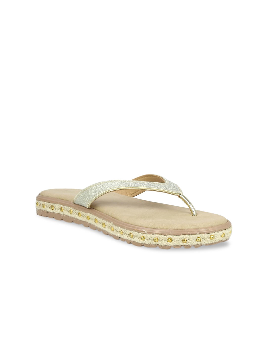 

Inc 5 Women Gold-Toned Embellished Suede Open Toe Flats