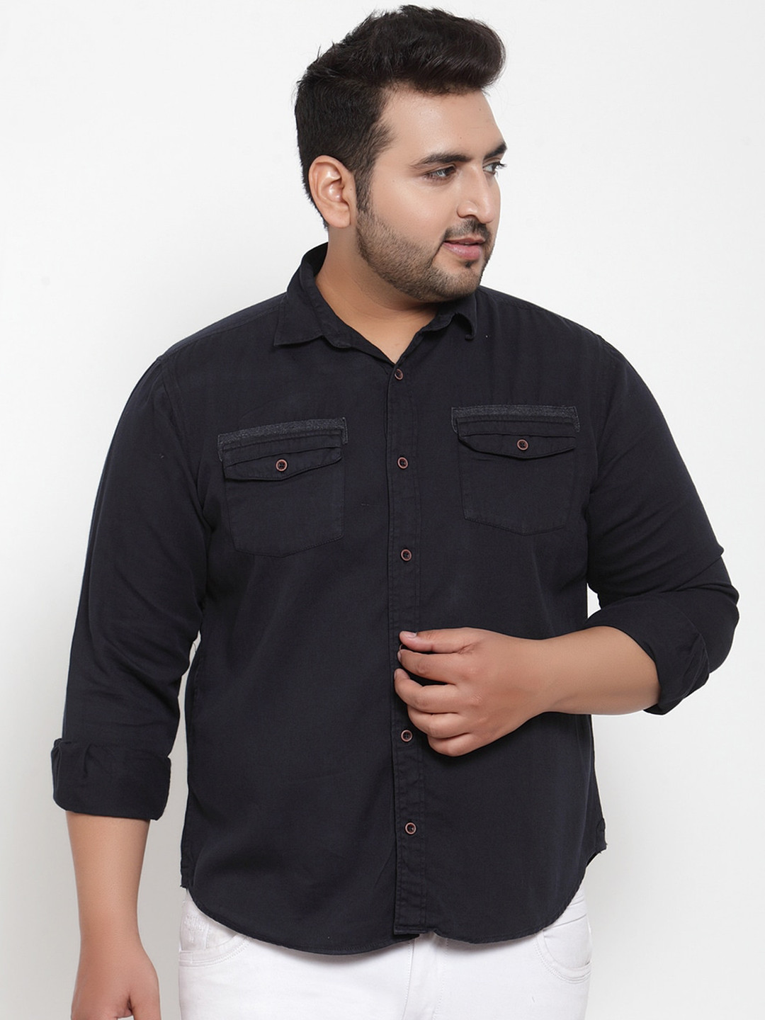 

plusS Men Navy Blue Regular Fit Solid Casual Shirt