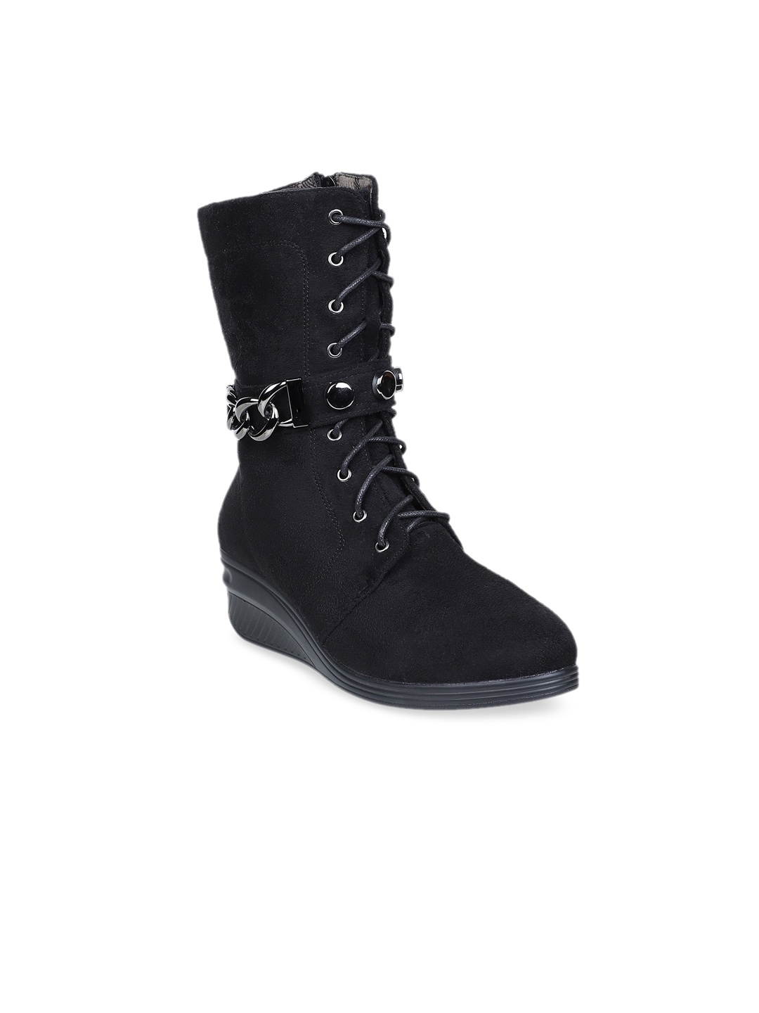 

SHUZ TOUCH Women Black Solid Heeled Boots