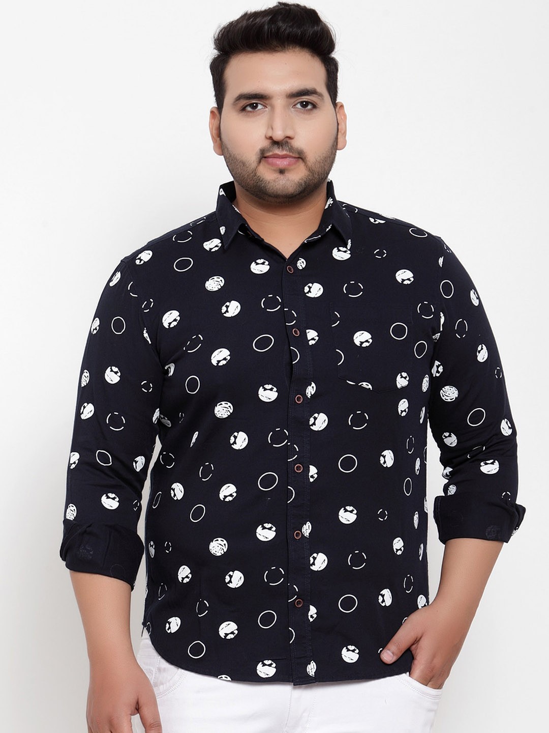 

plusS Men Navy Blue & White Regular Fit Printed Casual Shirt