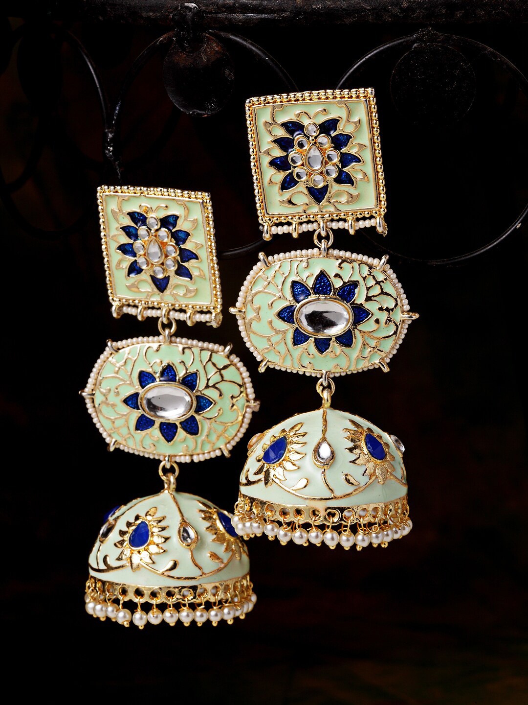 

Melani Borsa Gold-Plated & Sea Green Dome Shaped Jhumkas