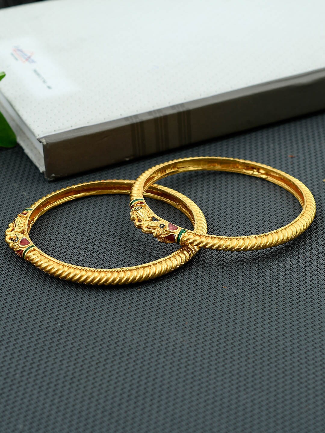 

Silvermerc Designs Set Of 2 Gold-Plated Red & Green Enamelled Handcrafted Bangles