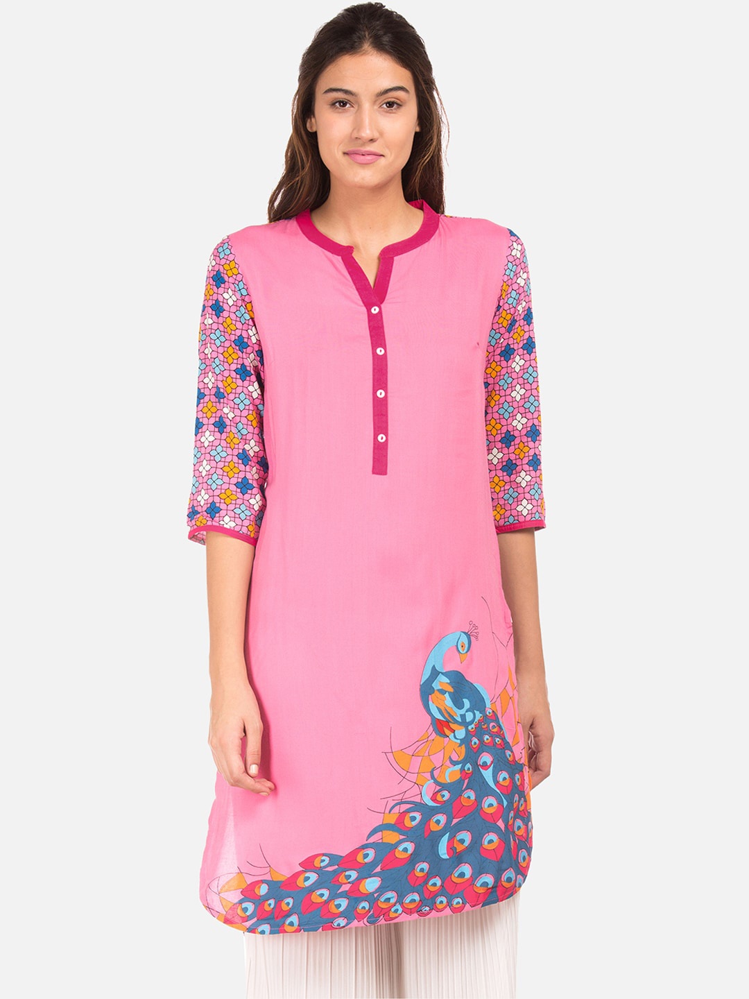 

Karigari Women Pink Printed Straight Kurta