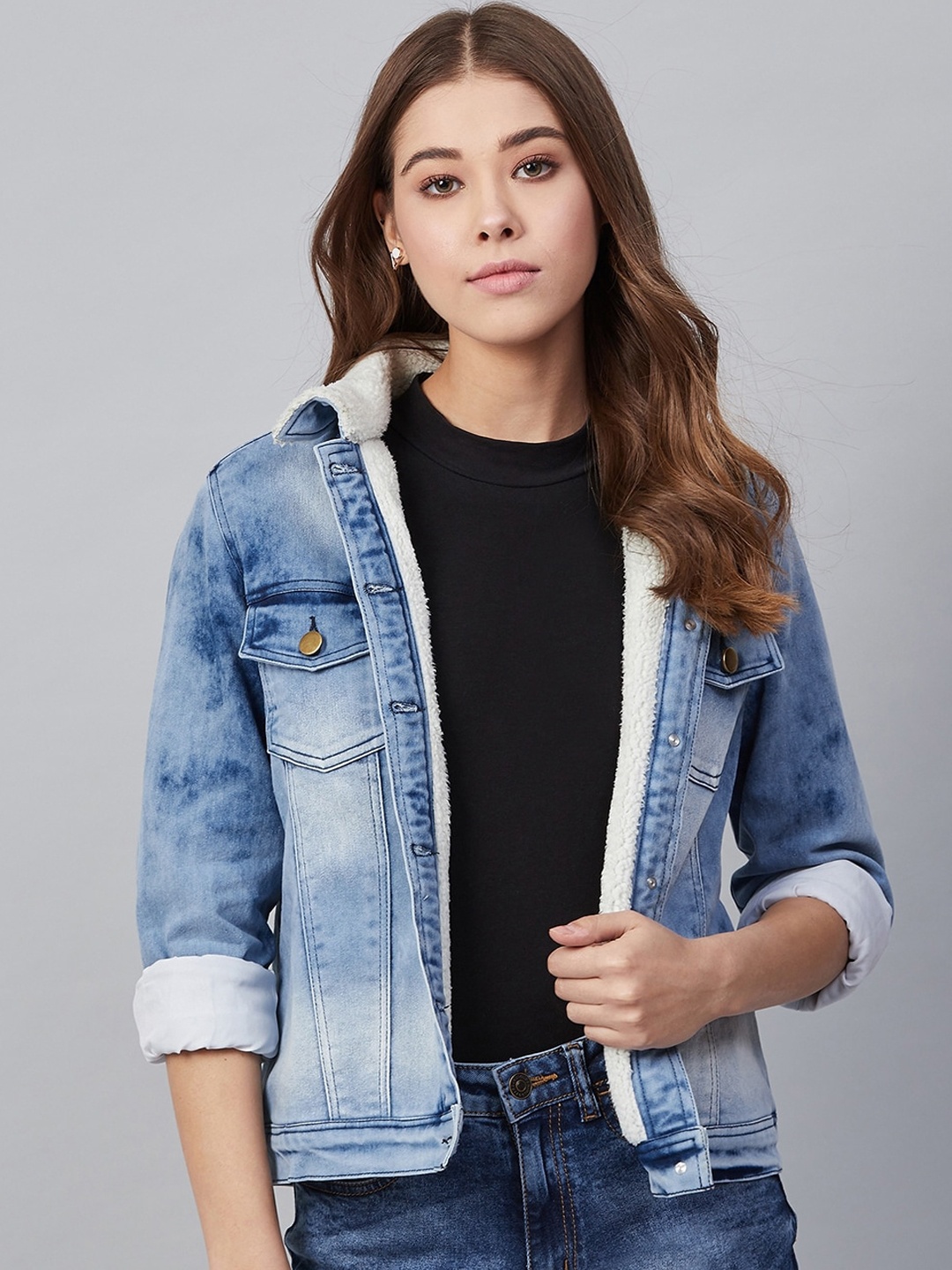 

StyleStone Women Blue Solid Denim Jacket