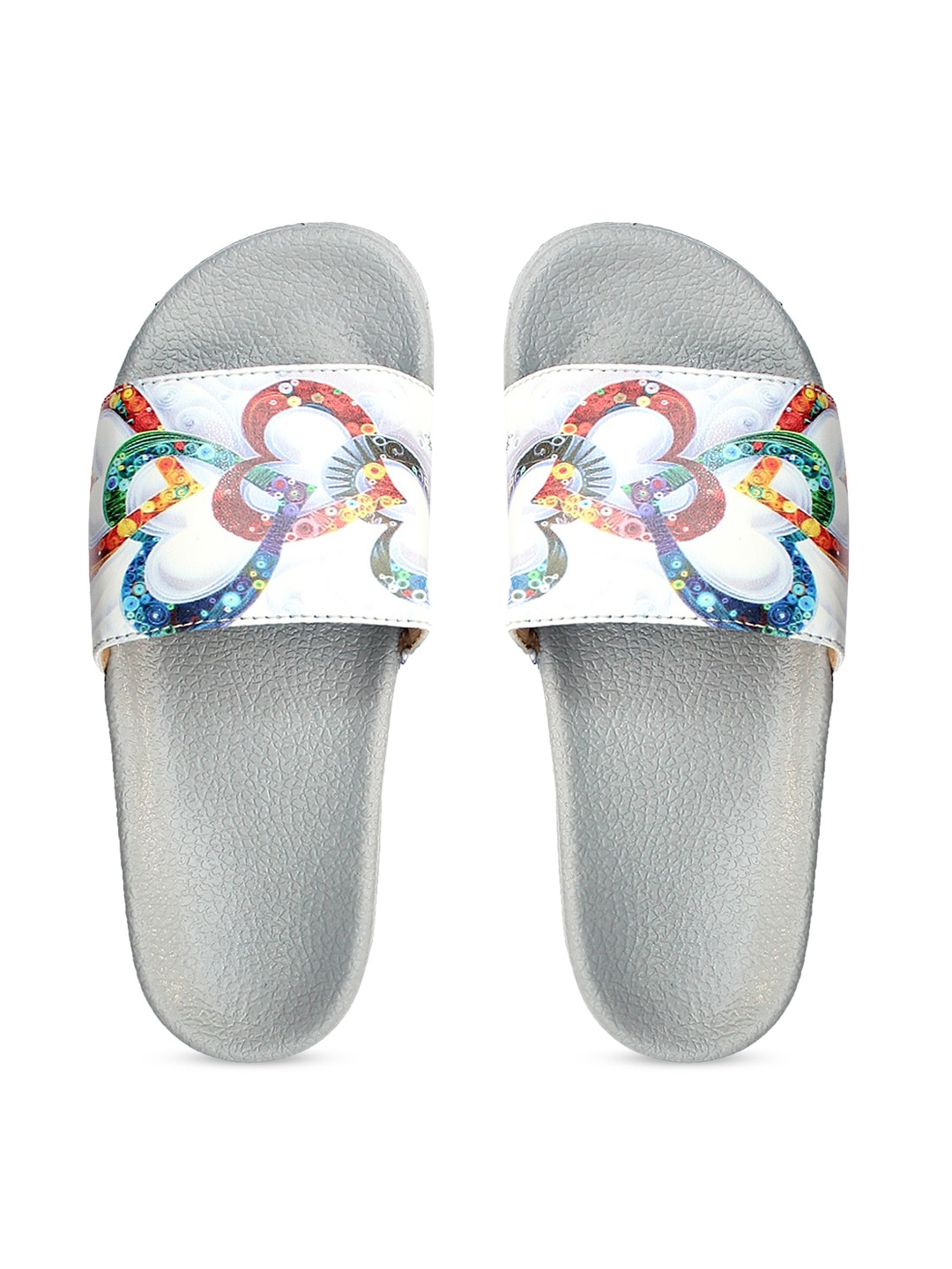 

FREECO Women Grey & White Printed Sliders