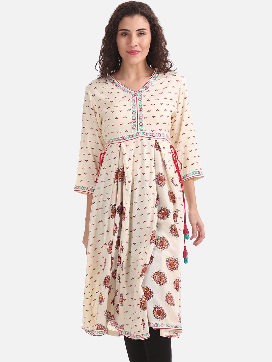 

Karigari Women Cream-Coloured Printed Anarkali Kurta