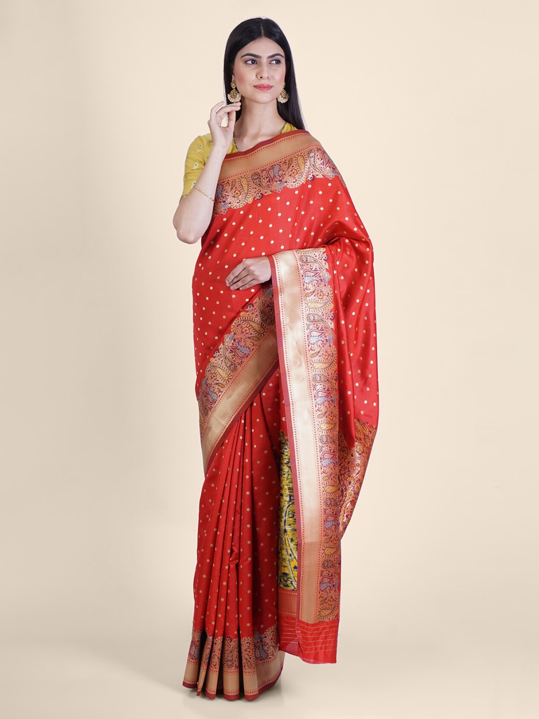 

Hastakala Red & Beige Silk Blend Woven Design Handloom Banarasi Saree