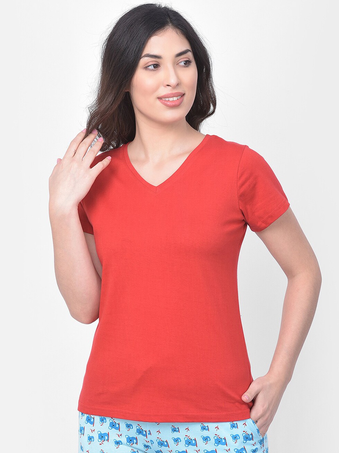 

Clovia Women Red Solid Lounge T-shirt