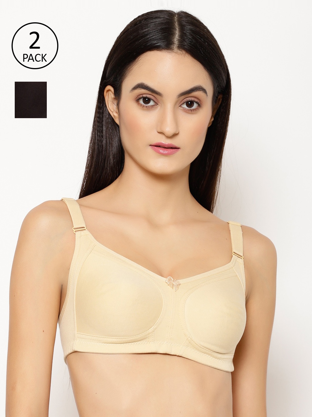 

Floret Pack of 2 Non Padded Non-Wired Cotton Full Coverage Everyday Bra With Moulded Cups, Beige