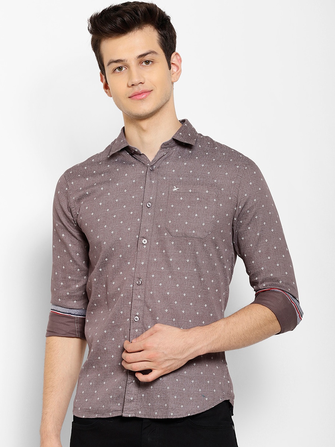 

cape canary Men Taupe & Off-White Regular Fit Printed Casual Shirt