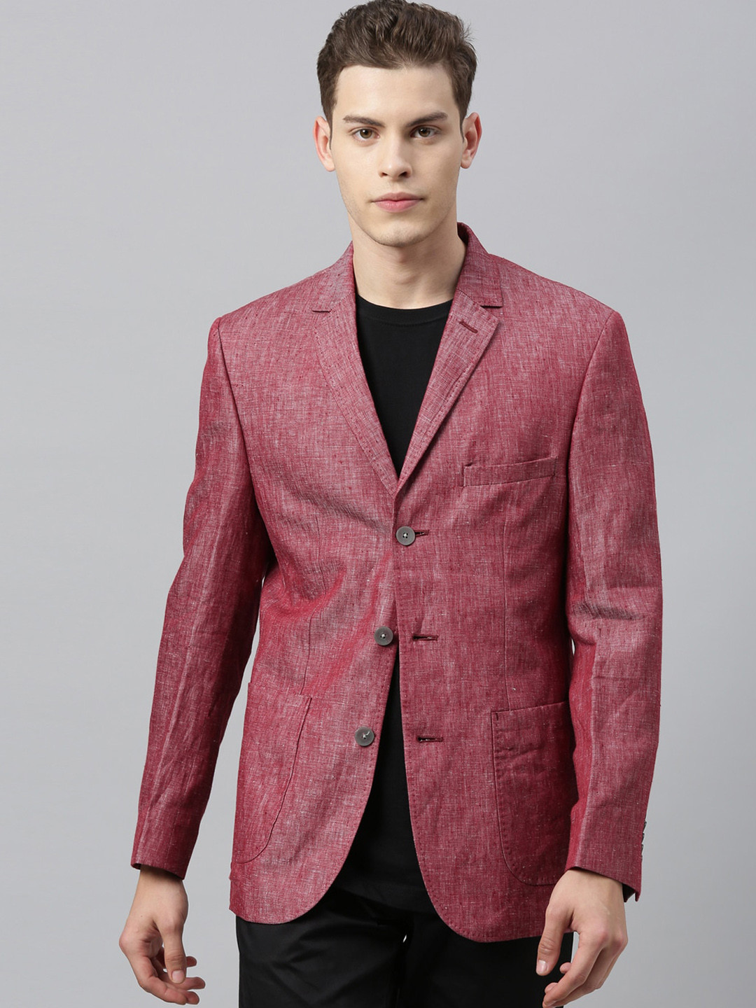 

RARE RABBIT Men Maroon Solid Single-Breasted Formal Blazer